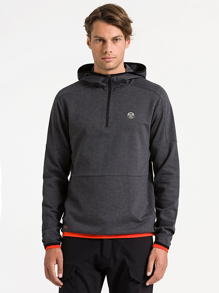 hooded half zip pullover