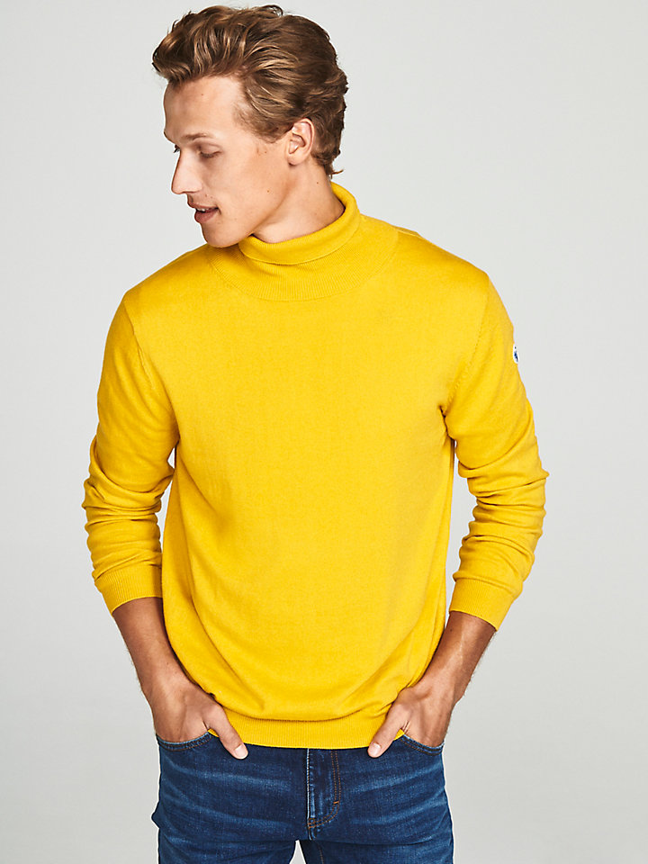 yellow polo neck jumper